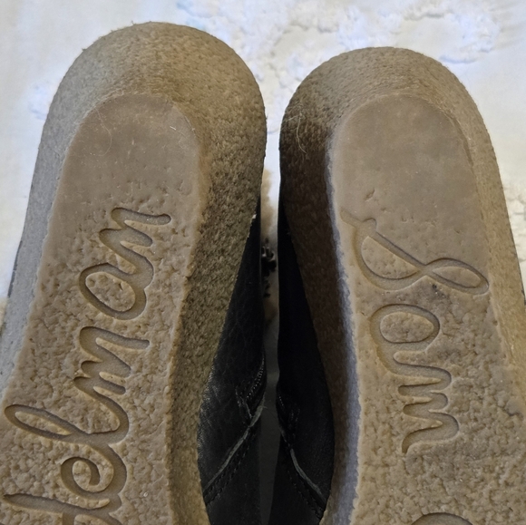 Sam Edelman Black Leather Wedge Zip Up Ankle Bootie Faux Sherpa Details Sz 9 - Picture 11 of 14